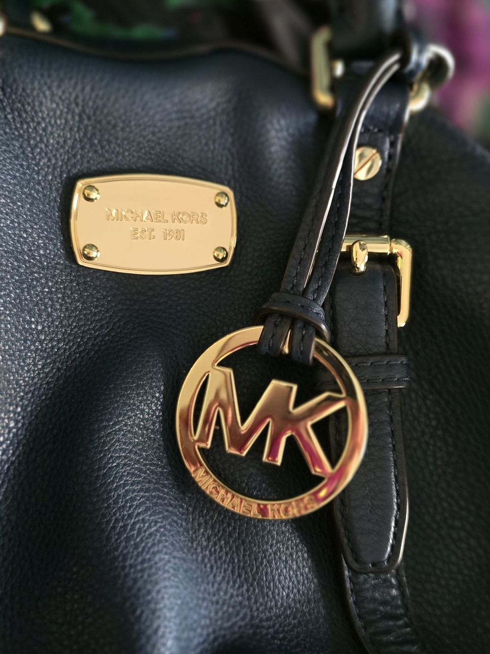 Michael Kors Bedford Belted Leather Satchel Navy with Gold Hardware & MK Charm